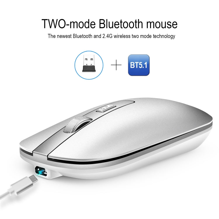 HXSJ M50 2.4GHZ 800,1200,1600dpi Three Gear Adjustment Dual-mode Wireless Mouse USB + Bluetooth 5.1 Rechargeable(Silver) - Wireless Mice by HXSJ | Online Shopping UK | buy2fix