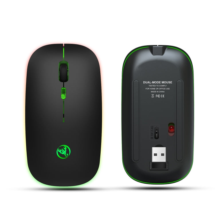 HXSJ T18 2.4GHZ 1600dpi Dual-mode Light-emitting Wireless Mouse USB + Bluetooth 5.1 Rechargeable - Wireless Mice by HXSJ | Online Shopping UK | buy2fix