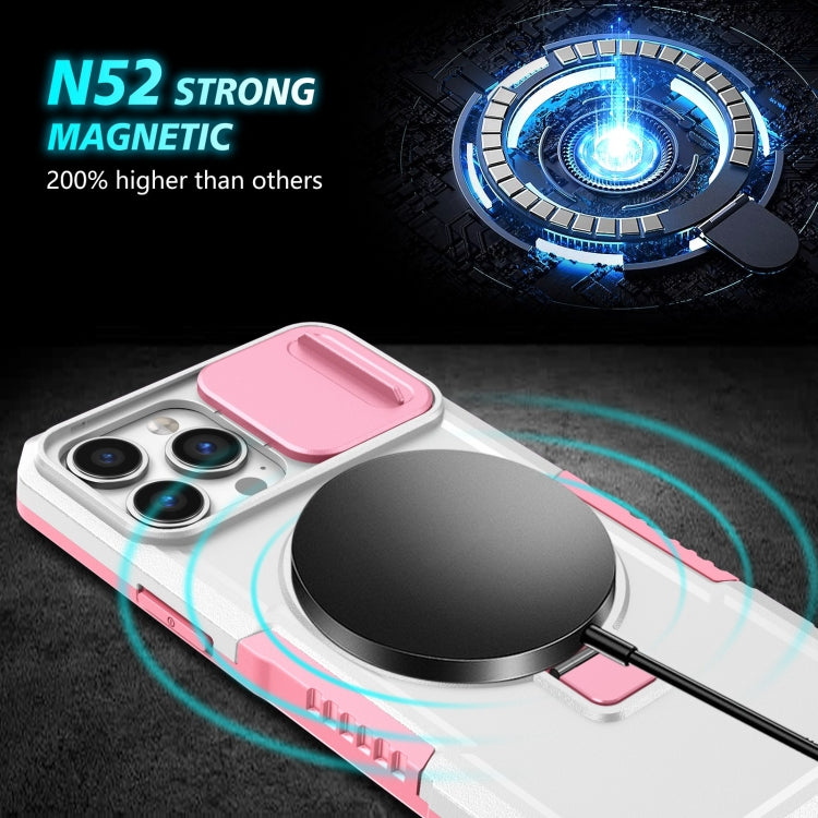 For iPhone 13 Pro Max Sliding Camshield Magsafe Holder TPU Hybrid PC Phone Case(Pink White) - iPhone 13 Pro Max Cases by buy2fix | Online Shopping UK | buy2fix
