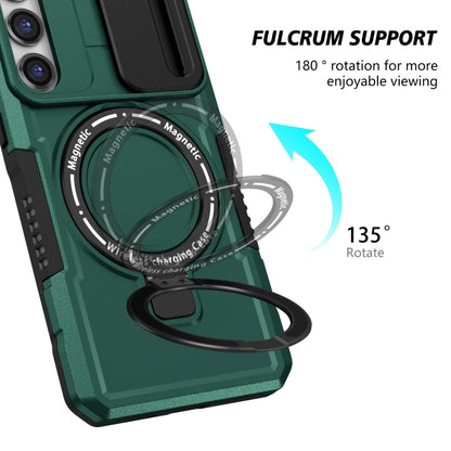 For Samsung Galaxy S23 5G Sliding Camshield Magsafe Holder TPU Hybrid PC Phone Case(Deep Green) - Galaxy S23 5G Cases by buy2fix | Online Shopping UK | buy2fix
