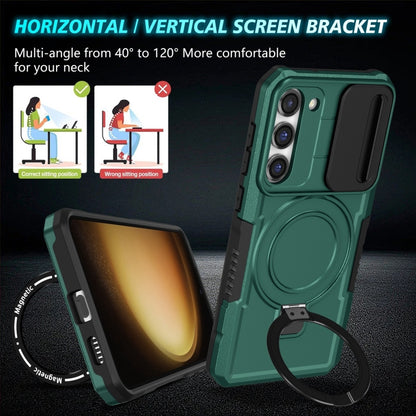For Samsung Galaxy S23 5G Sliding Camshield Magsafe Holder TPU Hybrid PC Phone Case(Deep Green) - Galaxy S23 5G Cases by buy2fix | Online Shopping UK | buy2fix