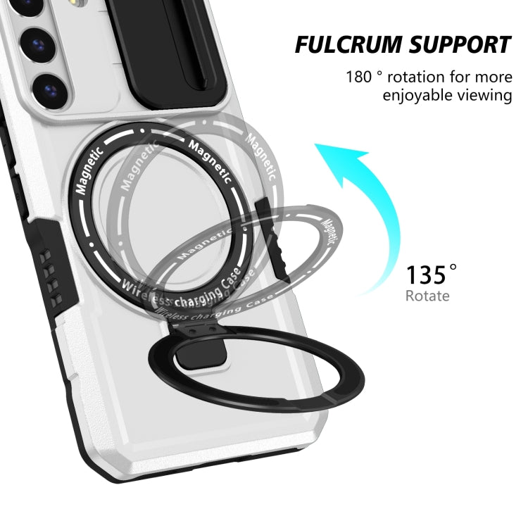 For Samsung Galaxy S22 5G Sliding Camshield Magsafe Holder TPU Hybrid PC Phone Case(Black White) - Galaxy Phone Cases by buy2fix | Online Shopping UK | buy2fix