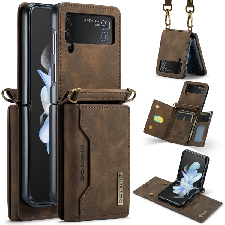 For Samsung Galaxy Z Flip4 5G DG.MING M2 Series Card Bag Magnetic Leather Phone Case(Coffee) - Galaxy Z Flip4 5G Cases by DG.MING | Online Shopping UK | buy2fix