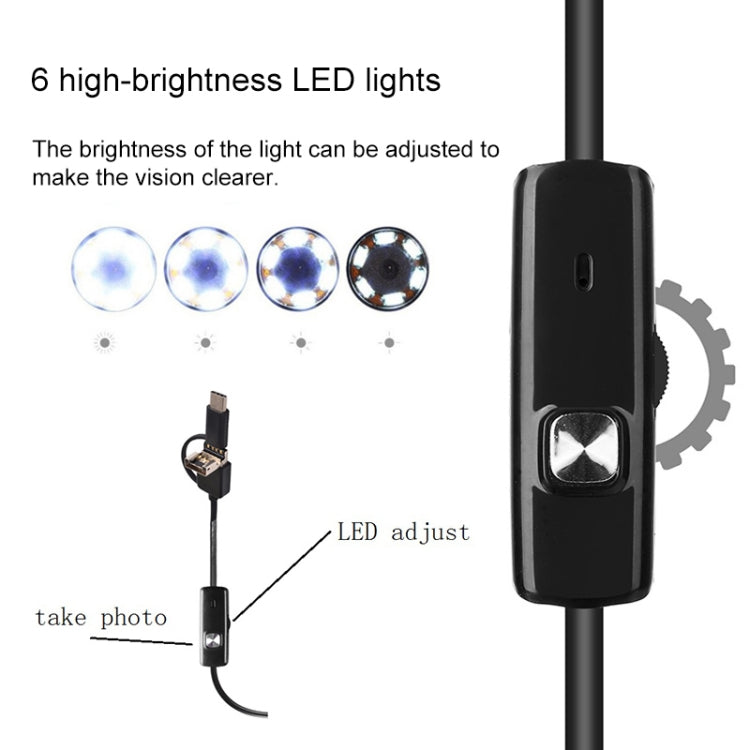 AN100 3 in 1 IP67 Waterproof USB-C / Type-C + Micro USB + USB HD Endoscope Hard Tube Inspection Camera for Parts of OTG Function Android Mobile Phone, with 6 LEDs, Lens Diameter:5.5mm(Length: 5m) - Consumer Electronics by buy2fix | Online Shopping UK | buy2fix