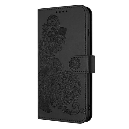 For iPhone 15 Pro Max Datura Flower Embossed Flip Leather Phone Case(Black) - iPhone 15 Pro Max Cases by buy2fix | Online Shopping UK | buy2fix