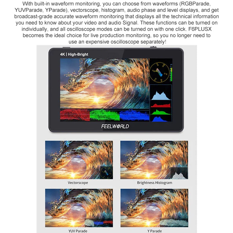 FEELWORLD F6 PLUSX 5.5 inch High Bright 1600nit Touch Screen DSLR Camera Field Monitor IPS FHD1920x1080 4K HDMI(Black) - On-camera Monitors by FEELWORLD | Online Shopping UK | buy2fix