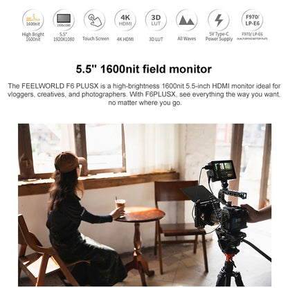 FEELWORLD F6 PLUSX 5.5 inch High Bright 1600nit Touch Screen DSLR Camera Field Monitor IPS FHD1920x1080 4K HDMI(Black) - On-camera Monitors by FEELWORLD | Online Shopping UK | buy2fix