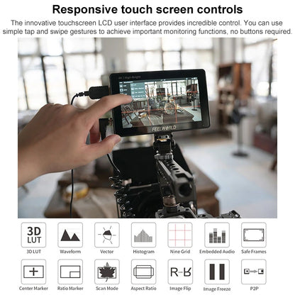 FEELWORLD F6 PLUSX 5.5 inch High Bright 1600nit Touch Screen DSLR Camera Field Monitor IPS FHD1920x1080 4K HDMI(Black) - On-camera Monitors by FEELWORLD | Online Shopping UK | buy2fix
