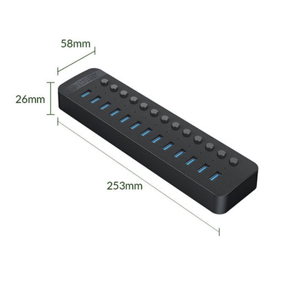 ORICO CT2U3-13AB Plastic Stripes 13 Ports USB 3.0 HUB with Individual Switches, Plug:AU Plug(Black) - USB 3.0 HUB by ORICO | Online Shopping UK | buy2fix