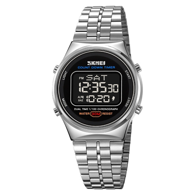 SKMEI 1882 Multifunctional Men 30M Waterproof Luminous Stainless Steel Digital Wrist Watch(Silver Black) - Metal Strap Watches by SKMEI | Online Shopping UK | buy2fix