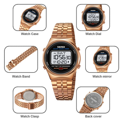 SKMEI 1882 Multifunctional Men 30M Waterproof Luminous Stainless Steel Digital Wrist Watch(Gold White) - Metal Strap Watches by SKMEI | Online Shopping UK | buy2fix