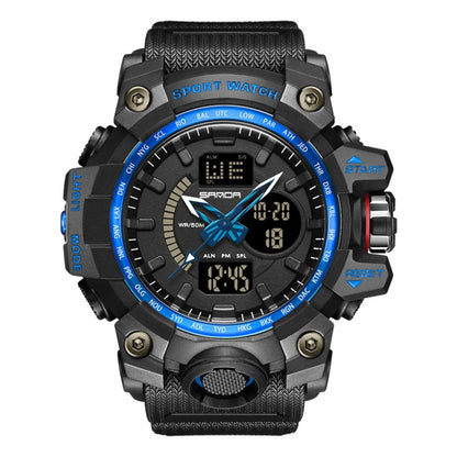 SANDA 3132 Men Multifunctional Waterproof Luminous Sports Watch(Black Blue) - Silicone Strap Watches by SANDA | Online Shopping UK | buy2fix