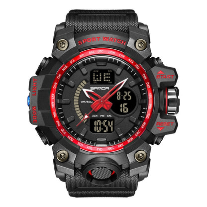 SANDA 3132 Men Multifunctional Waterproof Luminous Sports Watch(Black Red) - Silicone Strap Watches by SANDA | Online Shopping UK | buy2fix