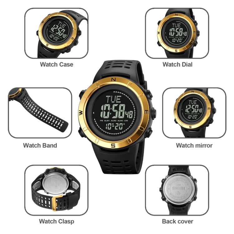 Shimei 2096 Multifunctional Men 50M Waterproof Compass Noctilucent Digital Wrist Watch(Black) - Silicone Strap Watches by SKMEI | Online Shopping UK | buy2fix