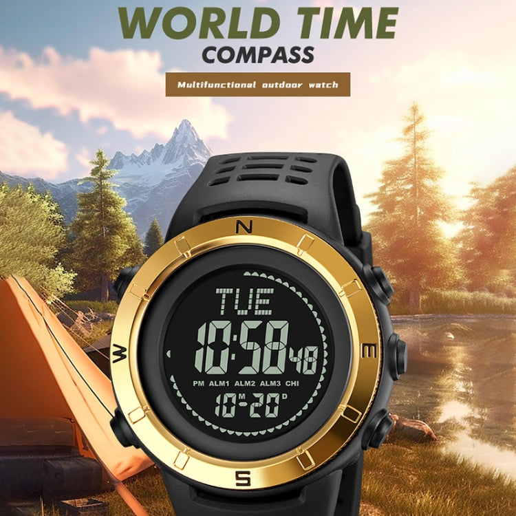 Shimei 2096 Multifunctional Men 50M Waterproof Compass Noctilucent Digital Wrist Watch(Gold) - Silicone Strap Watches by SKMEI | Online Shopping UK | buy2fix