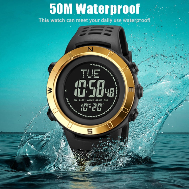 Shimei 2096 Multifunctional Men 50M Waterproof Compass Noctilucent Digital Wrist Watch(Gold) - Silicone Strap Watches by SKMEI | Online Shopping UK | buy2fix