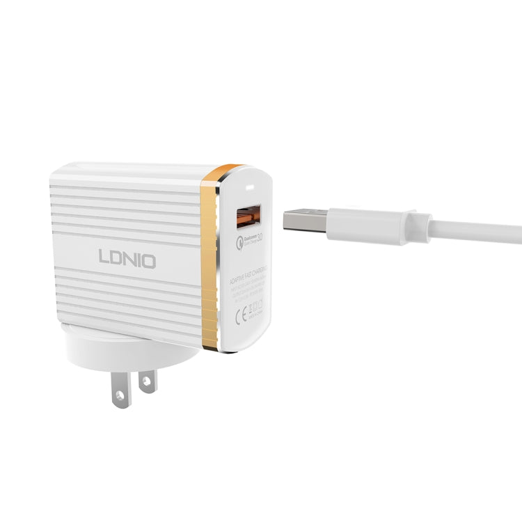 LDNIO A1302Q 2 in 1 18W QC3.0 USB Interface Grid Shape Travel Charger Mobile Phone Charger with Micro USB Data Cable, US Plug - USB Charger by LDNIO | Online Shopping UK | buy2fix