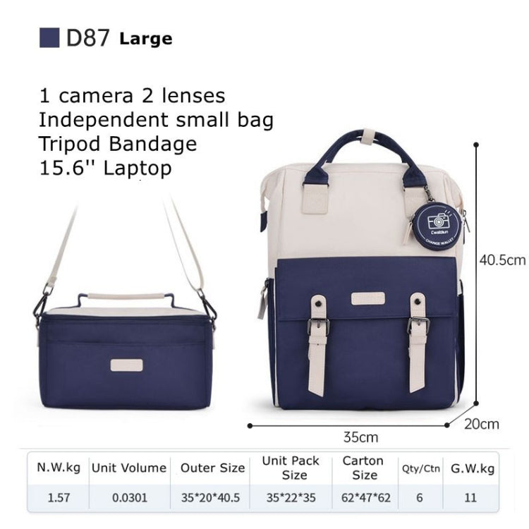 Cwatcun D87 Color Matching Camera Backpack Large Capacity Photography Bag, Size:40.5 x 35 x 20cm Large(Blue) - Backpack by Cwatcun | Online Shopping UK | buy2fix