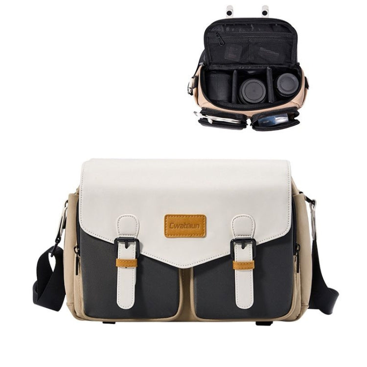 Cwatcun D99 Contrast Color Single Shoulder Camera Bag Outdoor Camera Bag Professional Crossbody Handbag, Size:25.5 x 10.5 x 18cm Medium(Khaki Black) - Strap Satchel by Cwatcun | Online Shopping UK | buy2fix