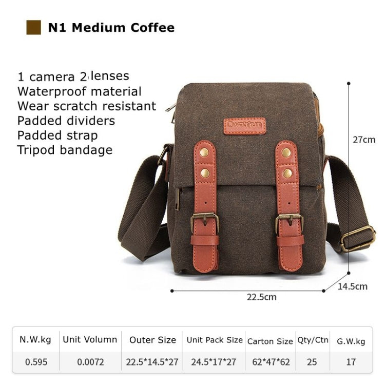 Cwatcun N1 Retro Multifunctional Canvas Waterproof Digital Camera Photography Bag, Size:22.5 x 14.5 x 27cm Coffee - Strap Satchel by Cwatcun | Online Shopping UK | buy2fix