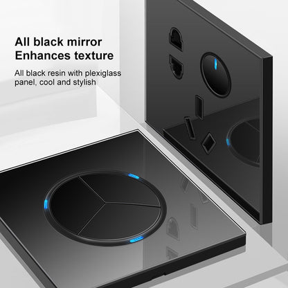 86mm Round LED Tempered Glass Switch Panel, Black Round Glass, Style:Four Open Dual Control - Switch by buy2fix | Online Shopping UK | buy2fix