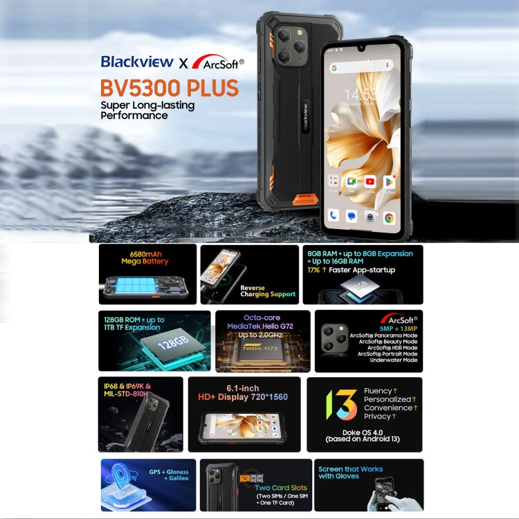 Blackview BV5300 Plus, 8GB+128GB, IP68/IP69K/MIL-STD-810H, 6.1 inch Android 13 MediaTek Helio G72 Octa Core, Network: 4G, OTG(Black) - Blackview by Blackview | Online Shopping UK | buy2fix