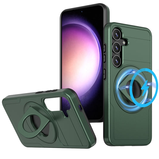 For Samsung Galaxy S24+ 5G MagSafe Ring Holder Armor Phone Case(Deep Green) - Galaxy S24+ 5G Cases by buy2fix | Online Shopping UK | buy2fix