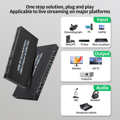 NK-941S 4K HDMI 4x1 Screen Splitter + USB3.0 Video Capture All In One Machine(Black) - Video Capture Solutions by buy2fix | Online Shopping UK | buy2fix