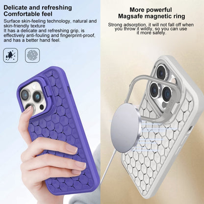 For iPhone 14 Plus Honeycomb Radiating Lens Holder Magsafe Phone Case(Purple) - iPhone 14 Plus Cases by buy2fix | Online Shopping UK | buy2fix