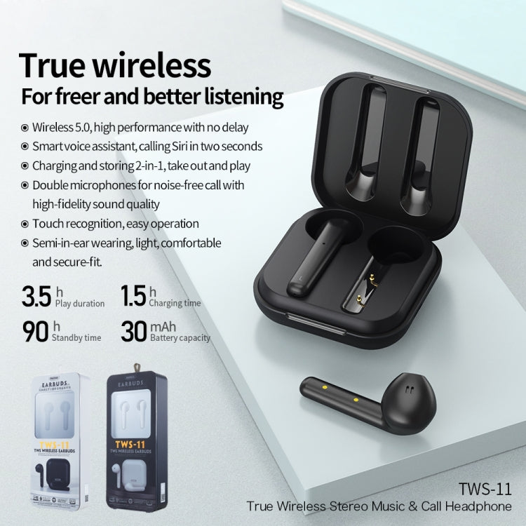 REMAX TWS-11 Bluetooth 5.0 True Wireless Bluetooth Stereo Music Earphone with Charging Box(White) - TWS Earphone by REMAX | Online Shopping UK | buy2fix