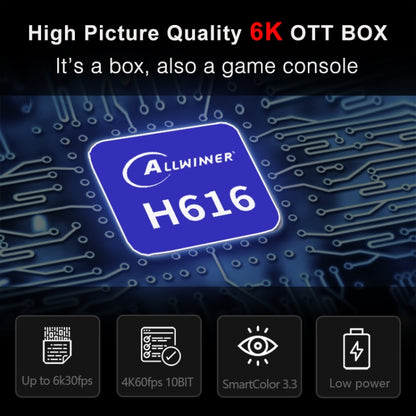 H96 Max 6K Ultra HD Smart TV Box with Remote Controller, Android 10.0, Allwinner H616 Quad Core ARM Cortex-A53, 2GB+16GB, Support TF Card / USBx2 / AV / HDMI / WIFI, EU Plug - Allwinner H6 by buy2fix | Online Shopping UK | buy2fix