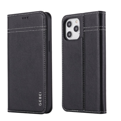 For iPhone 12 mini GEBEI Top-grain Leather Horizontal Flip Protective Case with Holder & Card Slots (Black) - iPhone 12 mini Cases by GEBEI | Online Shopping UK | buy2fix
