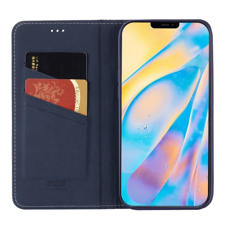 For iPhone 12 / 12 Pro GEBEI Top-grain Leather Horizontal Flip Protective Case with Holder & Card Slots(Blue) - iPhone 12 / 12 Pro Cases by GEBEI | Online Shopping UK | buy2fix