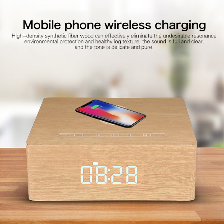 Q5A Multifunctional Wooden Touch Clock Display Wireless Charging Bluetooth Speaker, Support TF Card & U Disk & 3.5mm AUX(Yellow Wood) - Desktop Speaker by buy2fix | Online Shopping UK | buy2fix