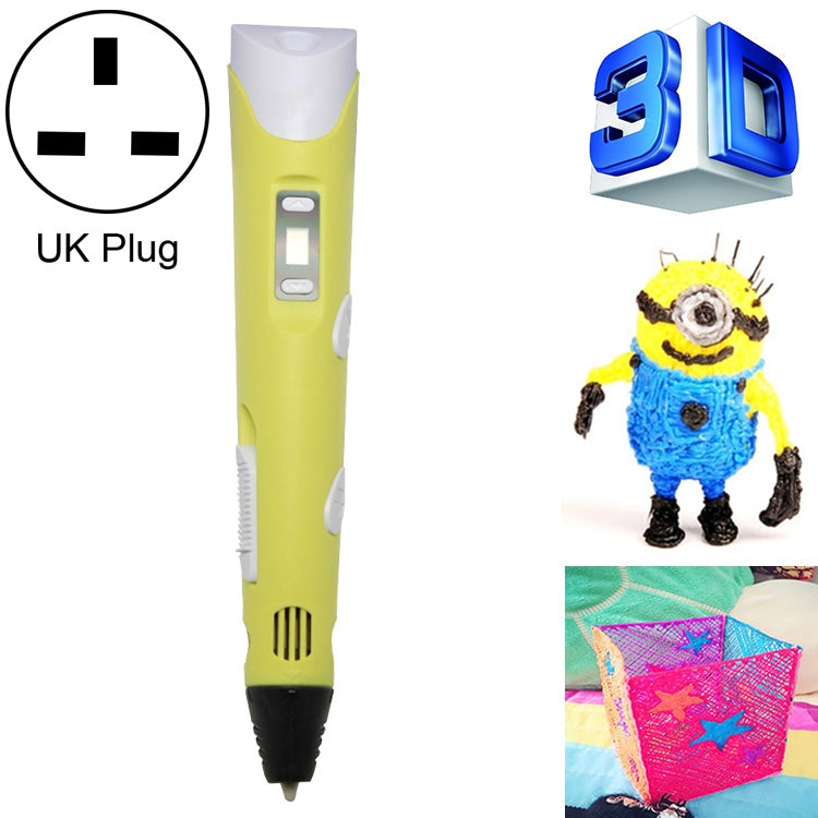 Hand-held 3D Printing Pen, UK Plug (Yellow) - 3D Printer by buy2fix | Online Shopping UK | buy2fix