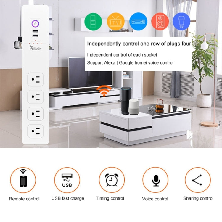 2 x USB Ports + 4 x US Plug Jack WiFi Remote Control Smart Power Socket Works with Alexa & Google Home, Cable Length: 1.5m, AC 110-240V, US Plug - Consumer Electronics by buy2fix | Online Shopping UK | buy2fix