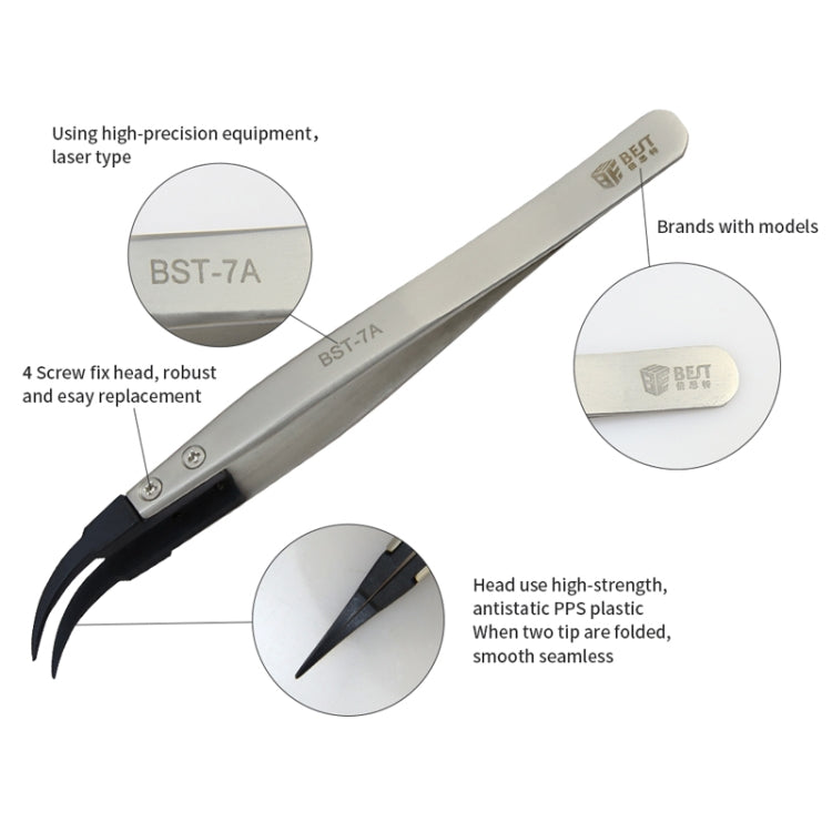 BEST BST-7A  Curved Head Tweezers for Mobile Phone / Computer Repair - Tweezers by BEST | Online Shopping UK | buy2fix