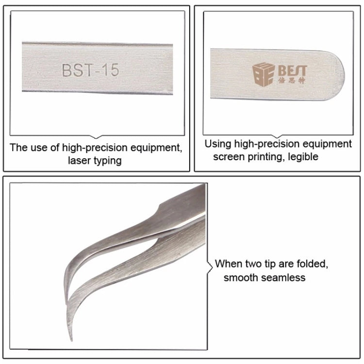 BEST BST-15L Brushed stainless steel tweezers - Tweezers by BEST | Online Shopping UK | buy2fix