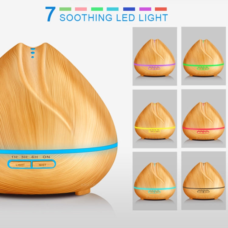 Peach Shape Wood Grain Remote Control Ultrasonic Humidifier Aromatherapy Machine Automatic Alcohol Sprayer with LED Lights, Capacity: 400mL, EU Plug (Light Wood Color) - Home & Garden by buy2fix | Online Shopping UK | buy2fix