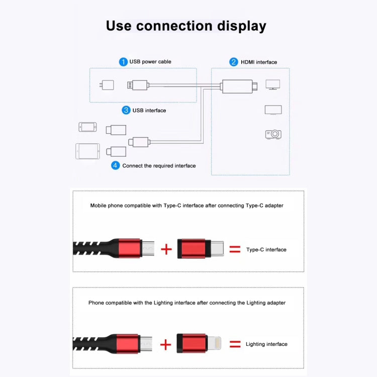 3 in 1 Micro USB + USB-C / Type-C + 8 Pin to HDMI HDTV Cable(Red) - Video & Audio Cable by buy2fix | Online Shopping UK | buy2fix