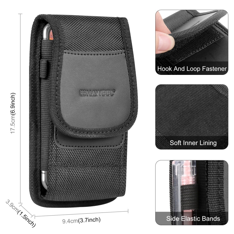 HAWEEL 6.1-6.8 inch Nylon Cloth Phone Belt Clip Carrying Pouch with Card Slot(Black) -  by HAWEEL | Online Shopping UK | buy2fix