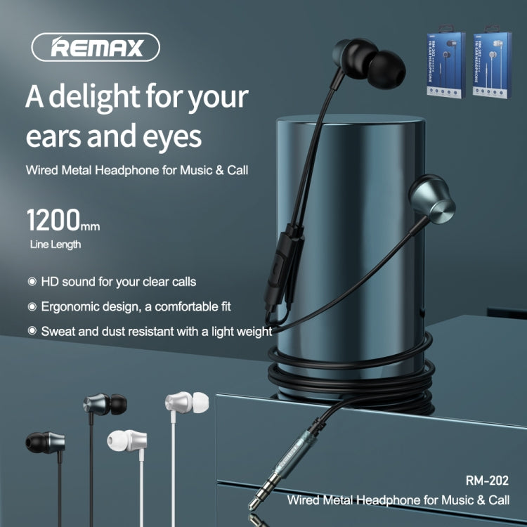 REMAX RM-202 In-Ear Stereo Metal Music Earphone with Wire Control + MIC, Support Hands-free(Tarnish) - Normal Style Earphone by REMAX | Online Shopping UK | buy2fix