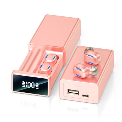 A22 English Version Pull-out Digital Display Bluetooth Earphone with Magnetic Charging Box, Support Touch Light & Power Bank (Pink) - Bluetooth Earphone by buy2fix | Online Shopping UK | buy2fix