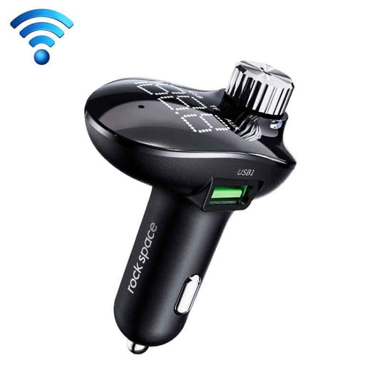 ROCK SPACE B302 18W QC3.0 Dual USB Digital Display Bluetooth Car Charger, Support 64GB U Disk & TF Card / FM / AUX / Hands-free Call (Black) - In Car by ROCK | Online Shopping UK | buy2fix