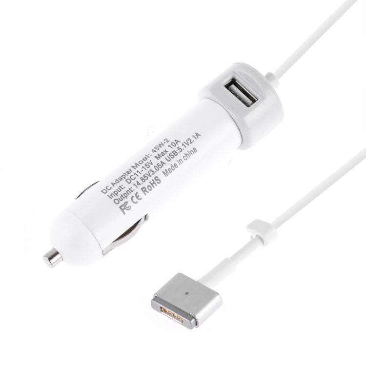 45W-2 5.1V 2.1A USB Interface Car Charger with 14.85V 3.05A T MagSafe 2 Interface Data Cable(White) - In Car by buy2fix | Online Shopping UK | buy2fix