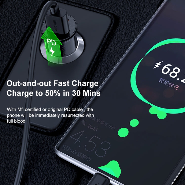 awei C-706 20W PD Type-C + QC 3.0 Type-A Car Charger with CL-110T Data Cable - In Car by awei | Online Shopping UK | buy2fix