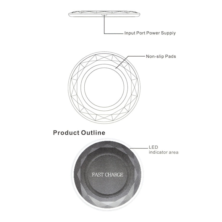 DC5V Input Diamond Qi Standard Fast Charging Wireless Charger, Cable Length: 1m(White) - Apple Accessories by buy2fix | Online Shopping UK | buy2fix