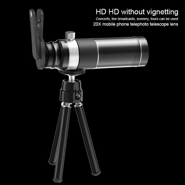 Universal 20X Mobile Phone HD Telephoto Telescope Lens with Tripod & Clip - Telescope & Microscope by buy2fix | Online Shopping UK | buy2fix