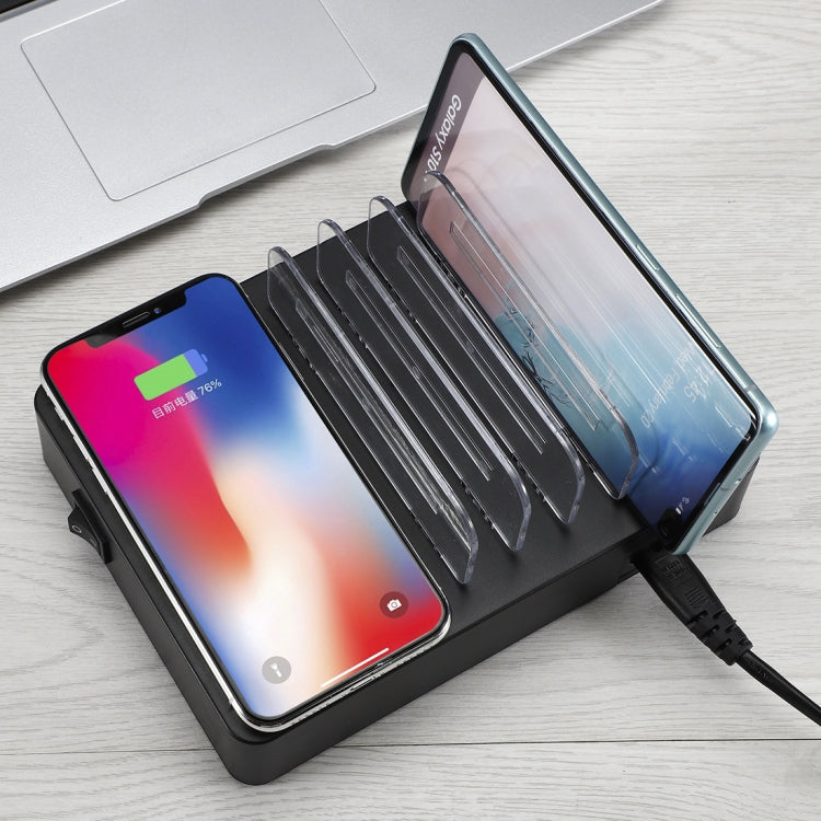 50W 6 USB Ports + 2 USB-C / Type-C Ports + Wireless Charging Multi-function Charger with LED Display & Detachable Bezel, EU Plug - Multifunction Charger by buy2fix | Online Shopping UK | buy2fix