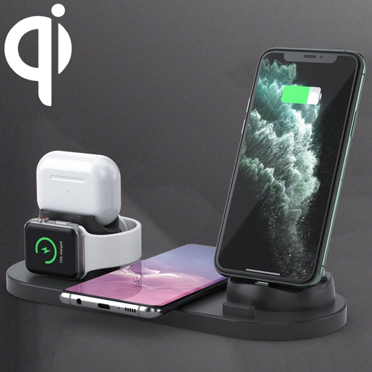 6 in 1 10W Qi Standard Wireless Charger Stand (Black) - Apple Accessories by buy2fix | Online Shopping UK | buy2fix